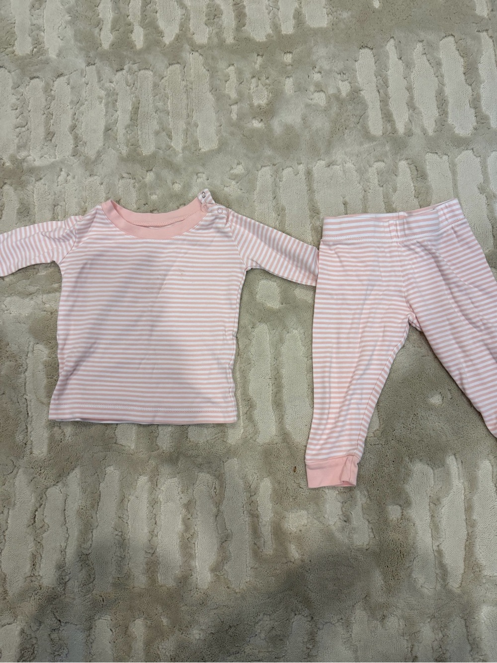 Soft Pink Striped Kids Pajama Set with Shoulder Snaps